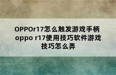 OPPOr17怎么触发游戏手柄 oppo r17使用技巧软件游戏技巧怎么弄